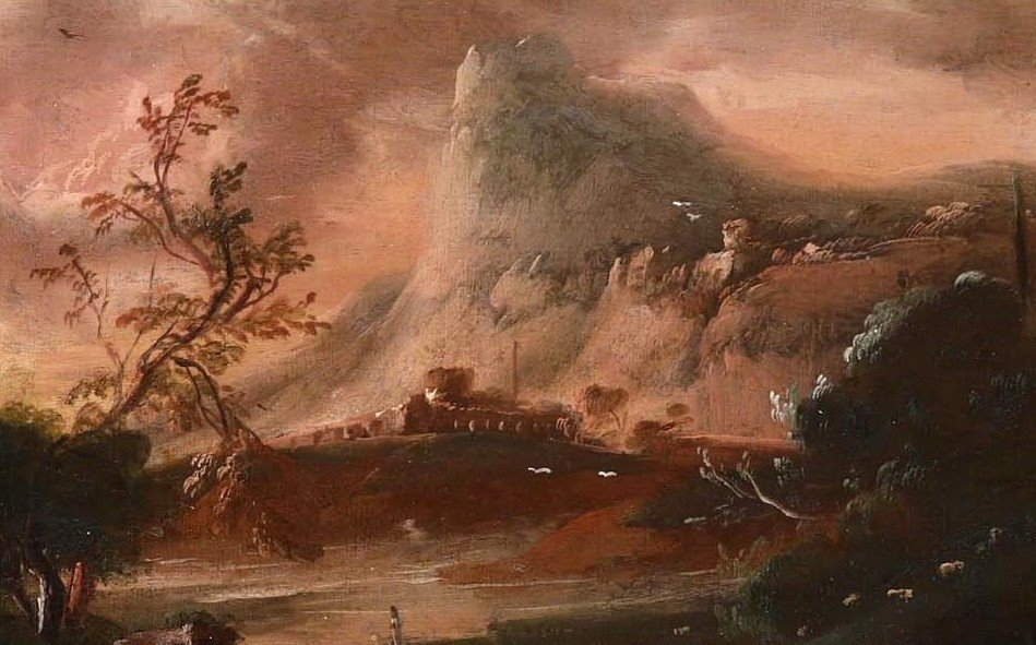 Paysage Fantastique Au Choucher Du Soleil Antonio Stom (Venise1688-1734)-photo-3