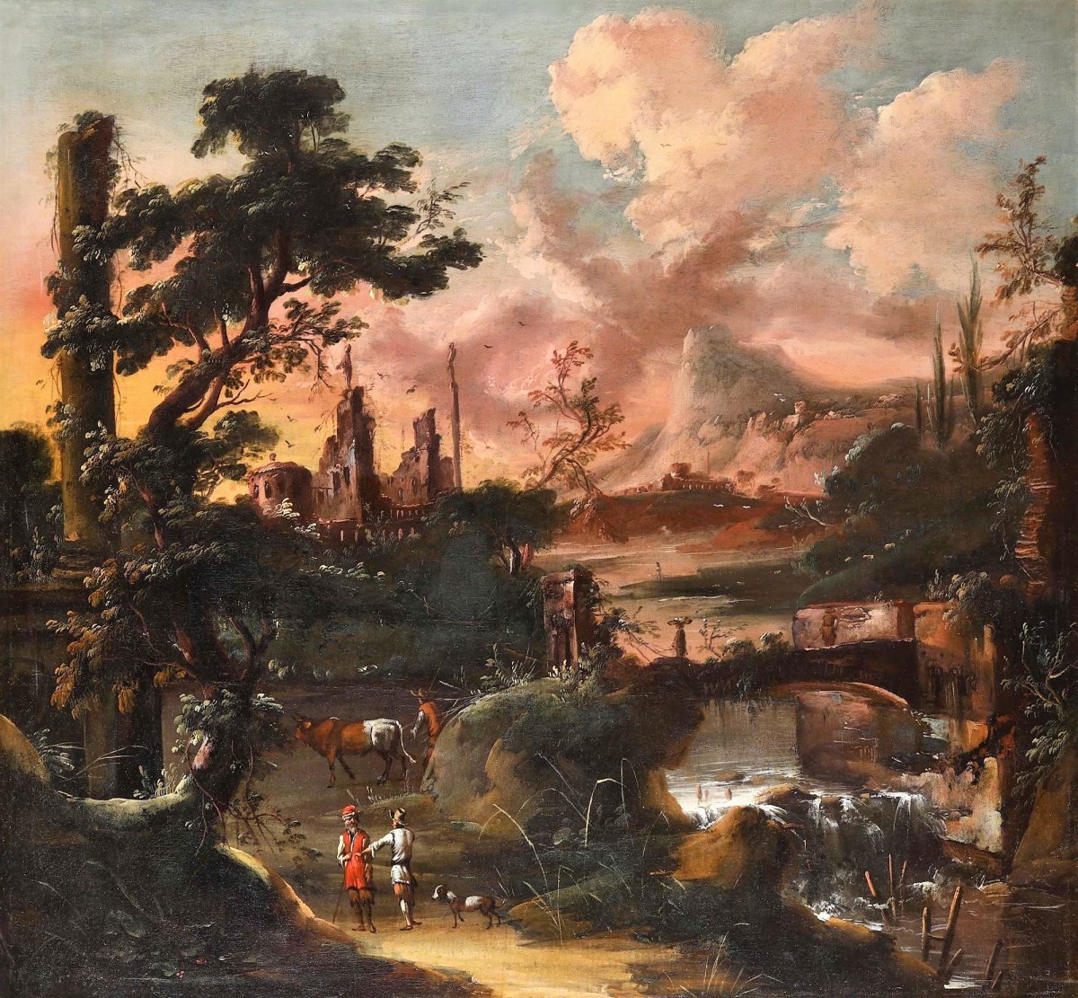 Paysage Fantastique Au Choucher Du Soleil Antonio Stom (Venise1688-1734)