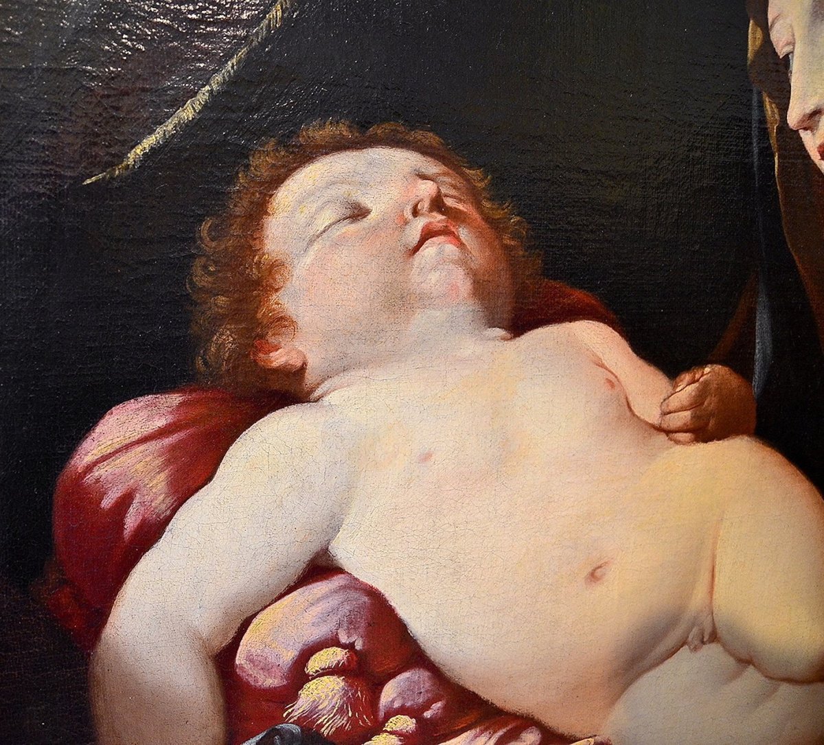 Vierge  En Adoration De l'Enfant Endormi  Atelier Guido Reni-photo-4