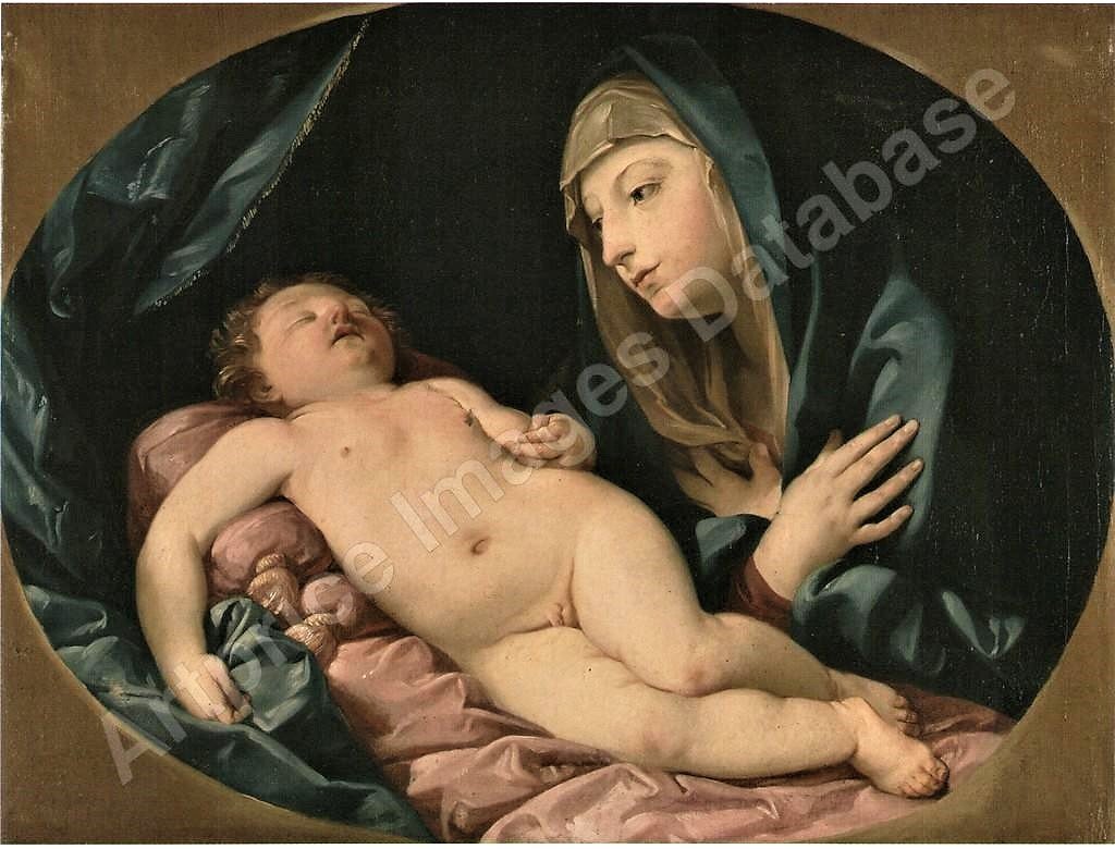 Vierge  En Adoration De l'Enfant Endormi  Atelier Guido Reni-photo-7
