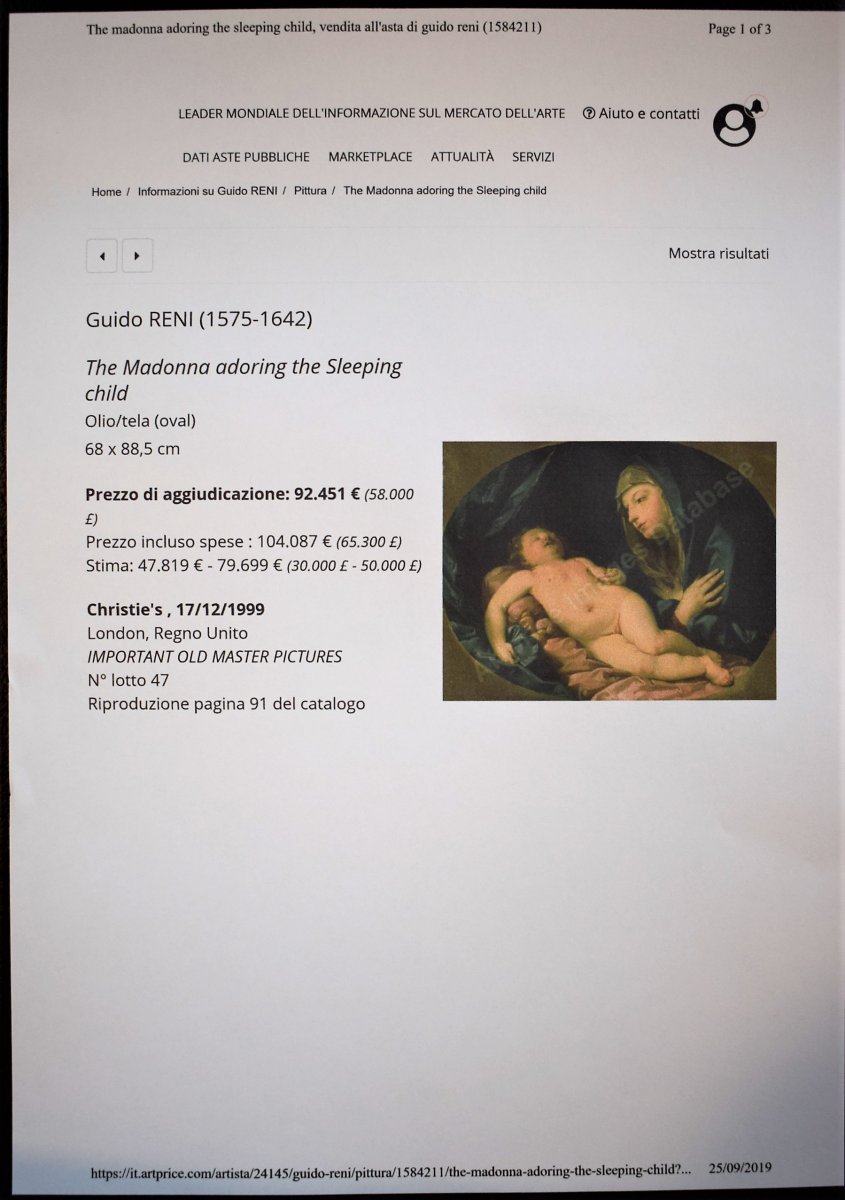 Vierge  En Adoration De l'Enfant Endormi  Atelier Guido Reni-photo-8