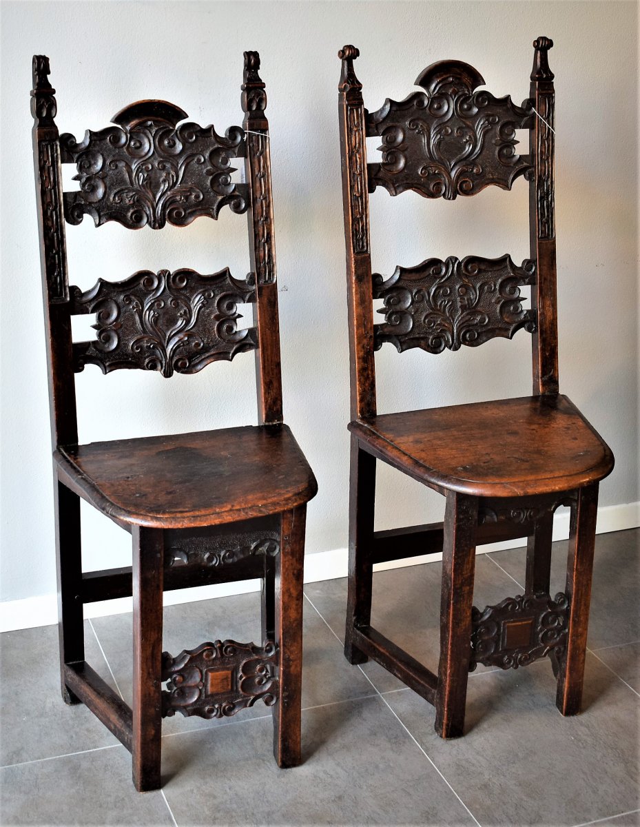 Paire De Chaises - Renaissance Italienne  Début De XVIIème-photo-2