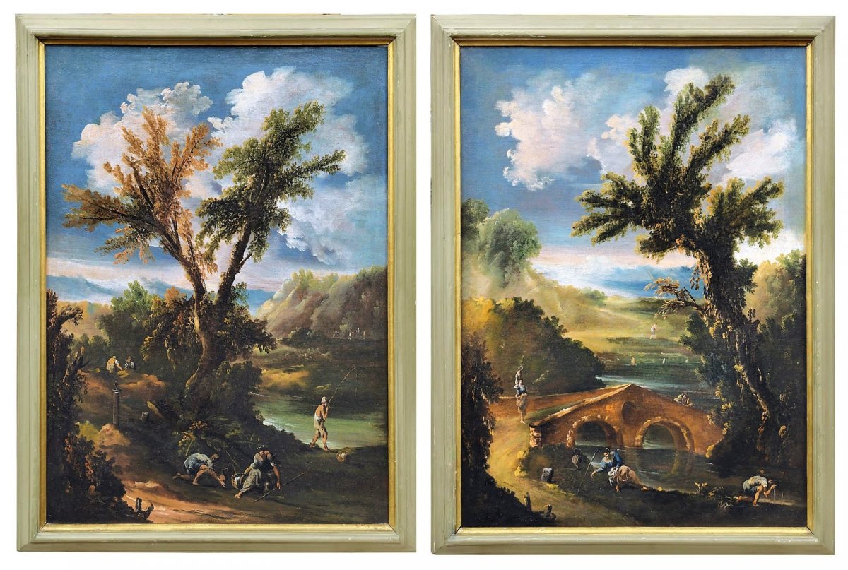 Paire De Paysages Italiens Signés Et Datés 1709