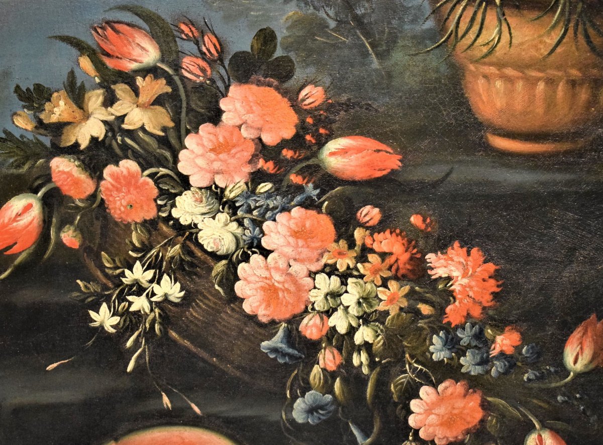 Nature Morte De Fleurs Et Fruit - Francesco Lavagna - Début Du XVIIIéme-photo-3
