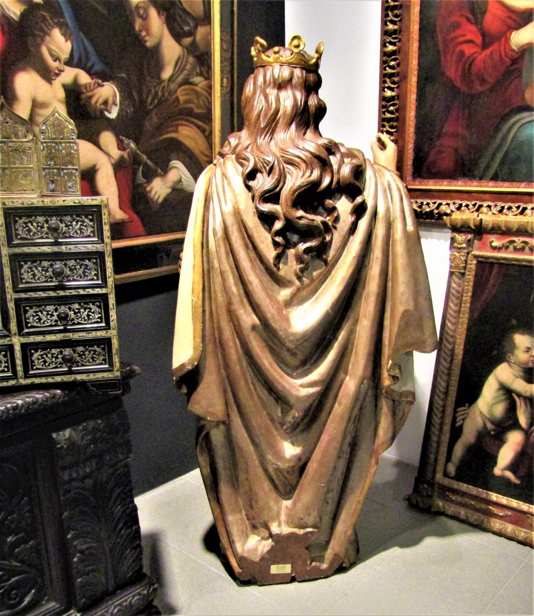 Sainte Catherine grande sculpture en bois policrome du XVIème -photo-4