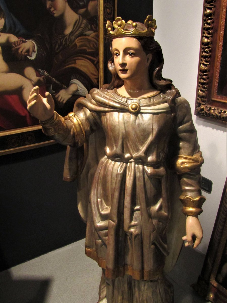 Sainte Catherine grande sculpture en bois policrome du XVIème -photo-1