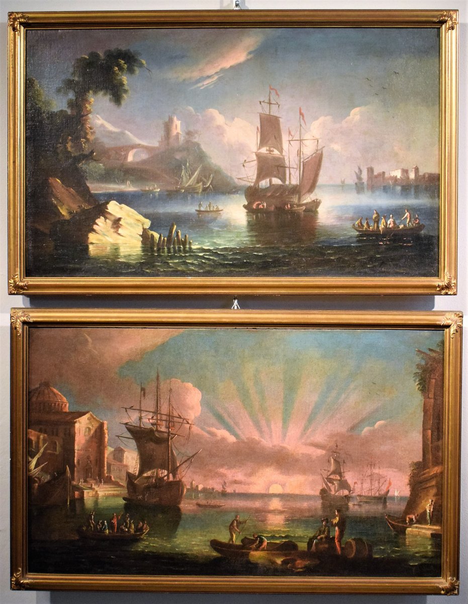  Couple De Paysages Marines - Paolo Maria Antoniani,  Fin Du XVIIIème