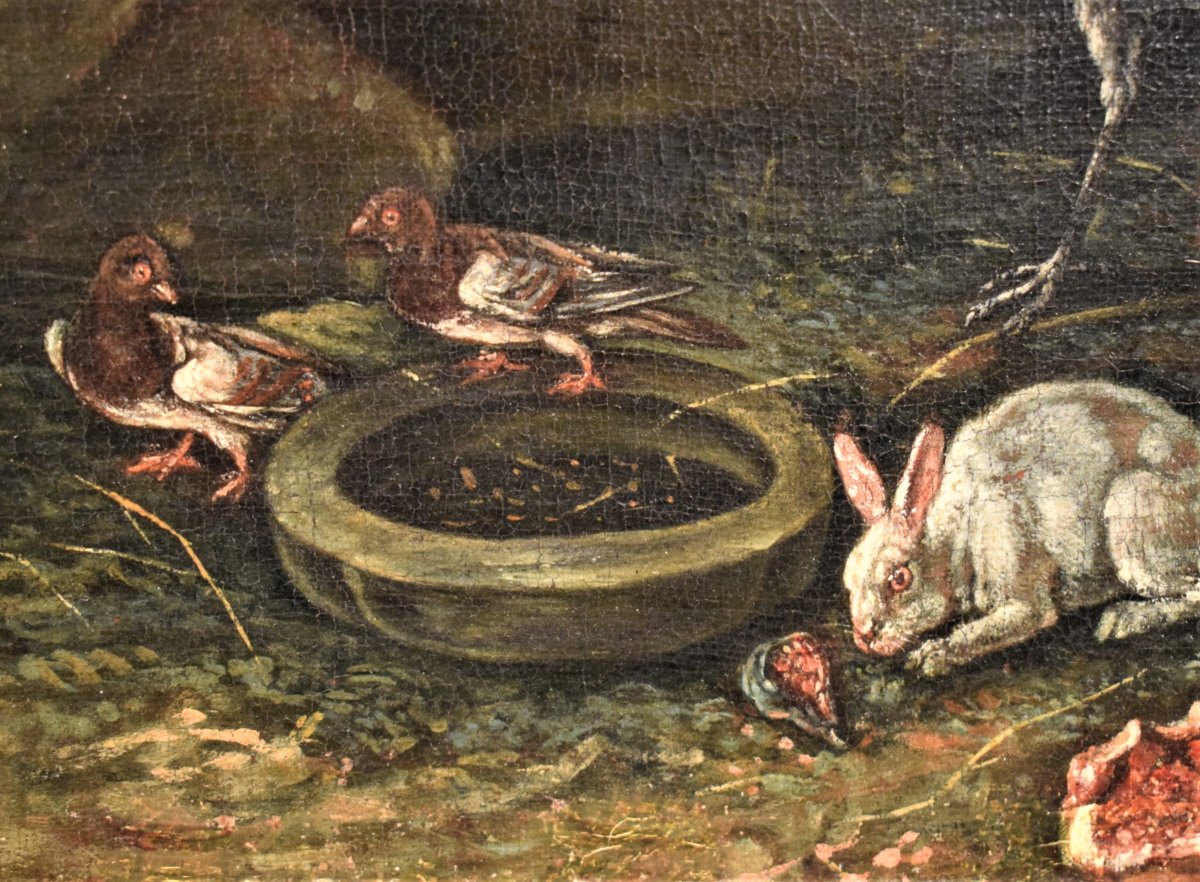 "Cour avec animaux et fleurs" ècole Flamand du XVIIème-photo-3