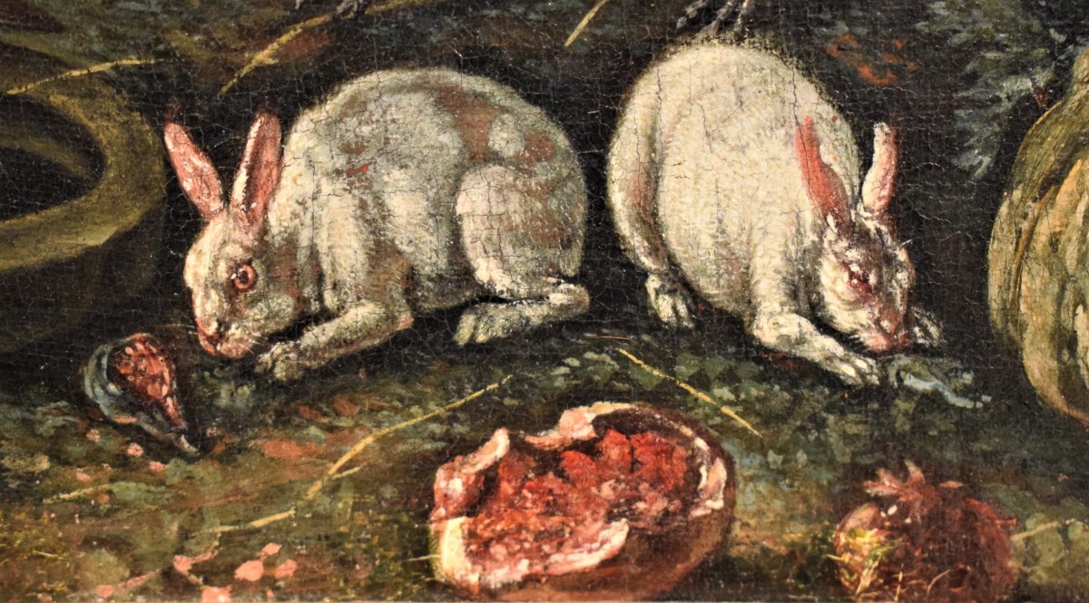 "Cour avec animaux et fleurs" ècole Flamand du XVIIème-photo-4