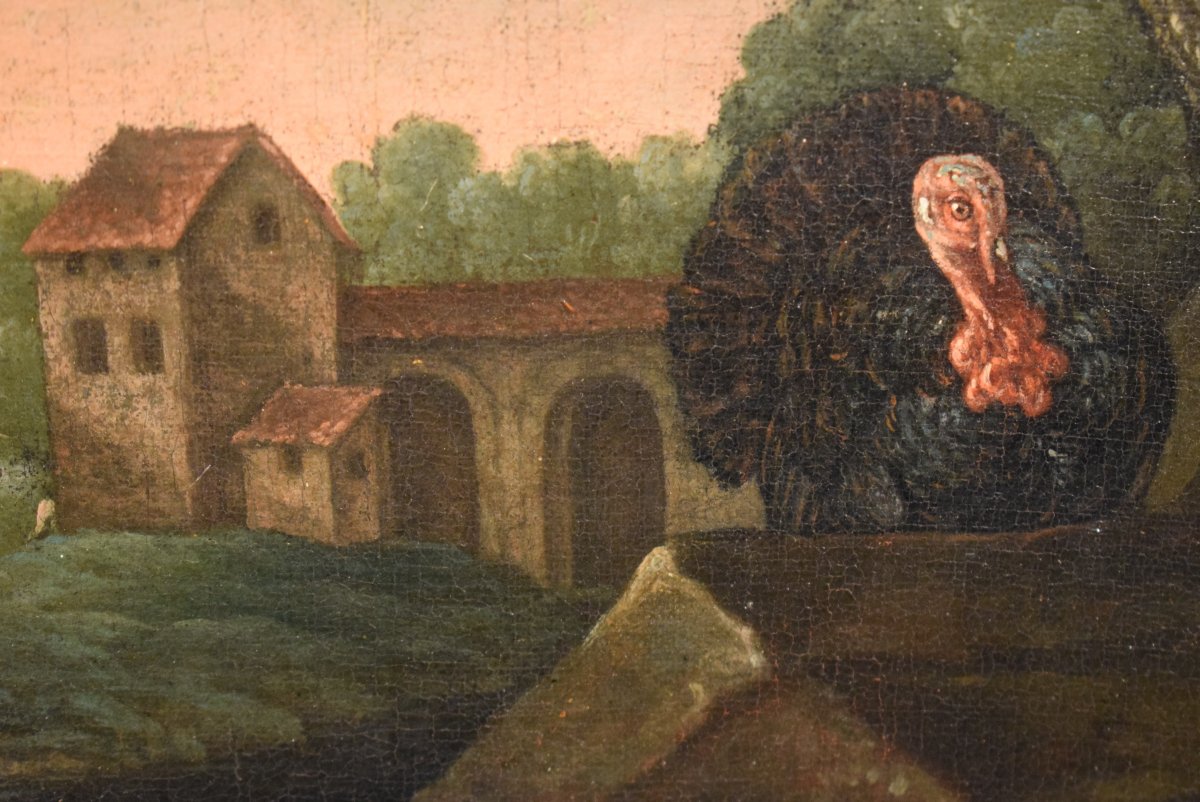 "Cour avec animaux et fleurs" ècole Flamand du XVIIème-photo-5