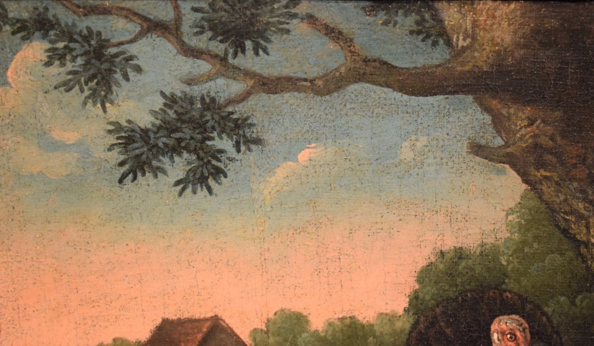 "Cour avec animaux et fleurs" ècole Flamand du XVIIème-photo-6