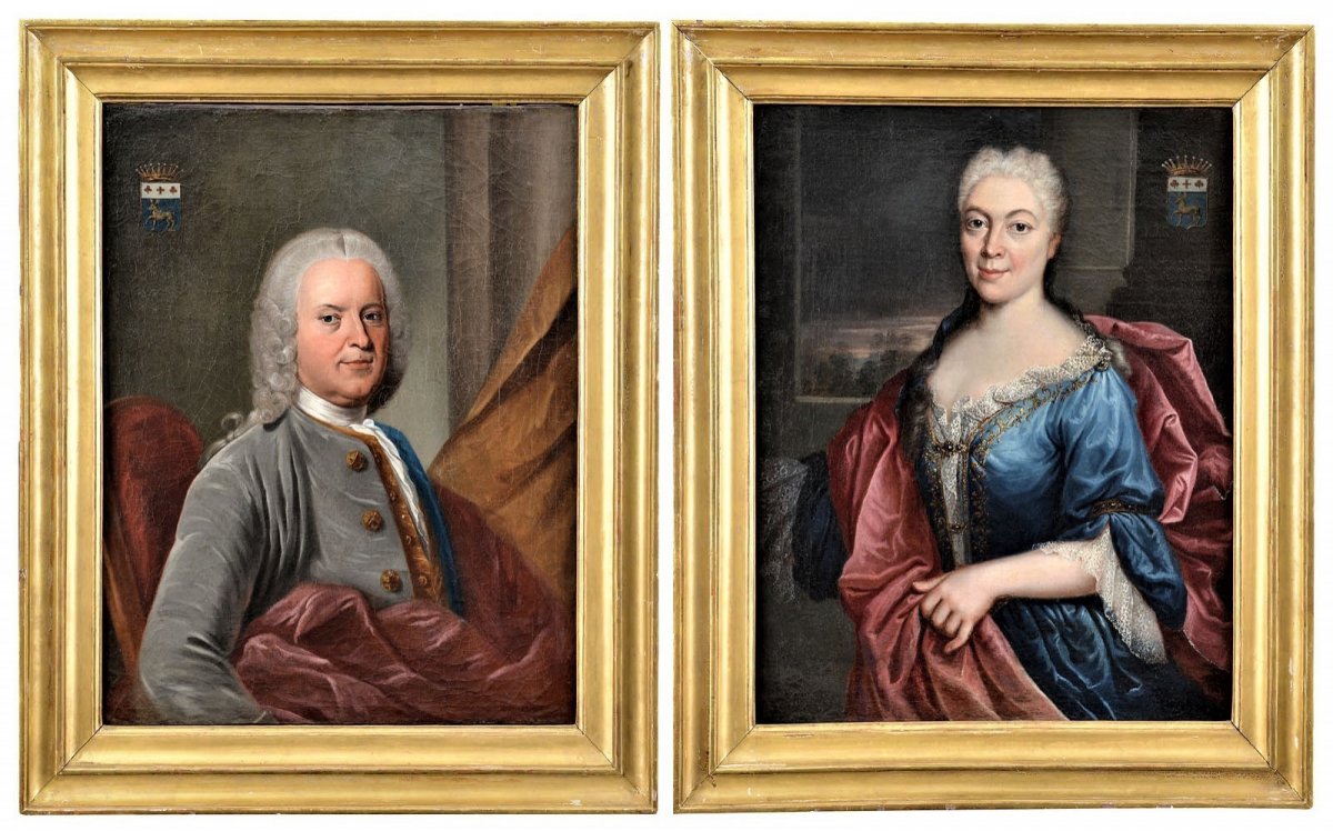 Paire De Portraits, Atelier De Nicolas De Largillière Vers 1730-photo-3