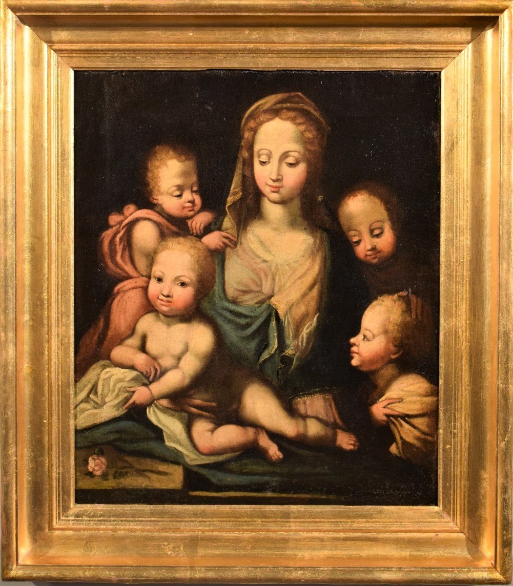 Vierge à l'Enfant Et Anges,  école Emilienne - XVIe Siècle