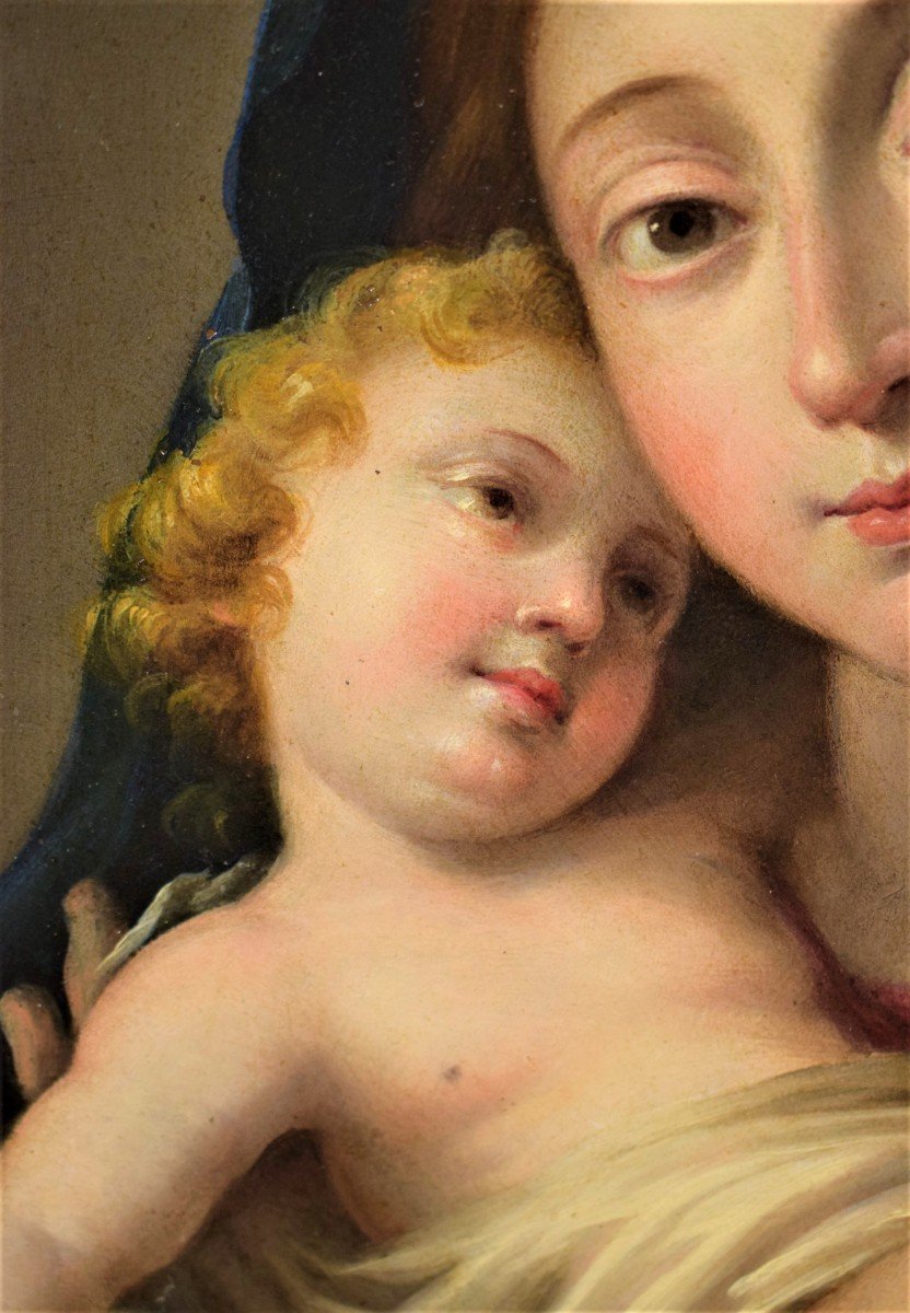 Vierge Et Enfant - Huile Sur Cuivre Italien Du  XVIIème-photo-1