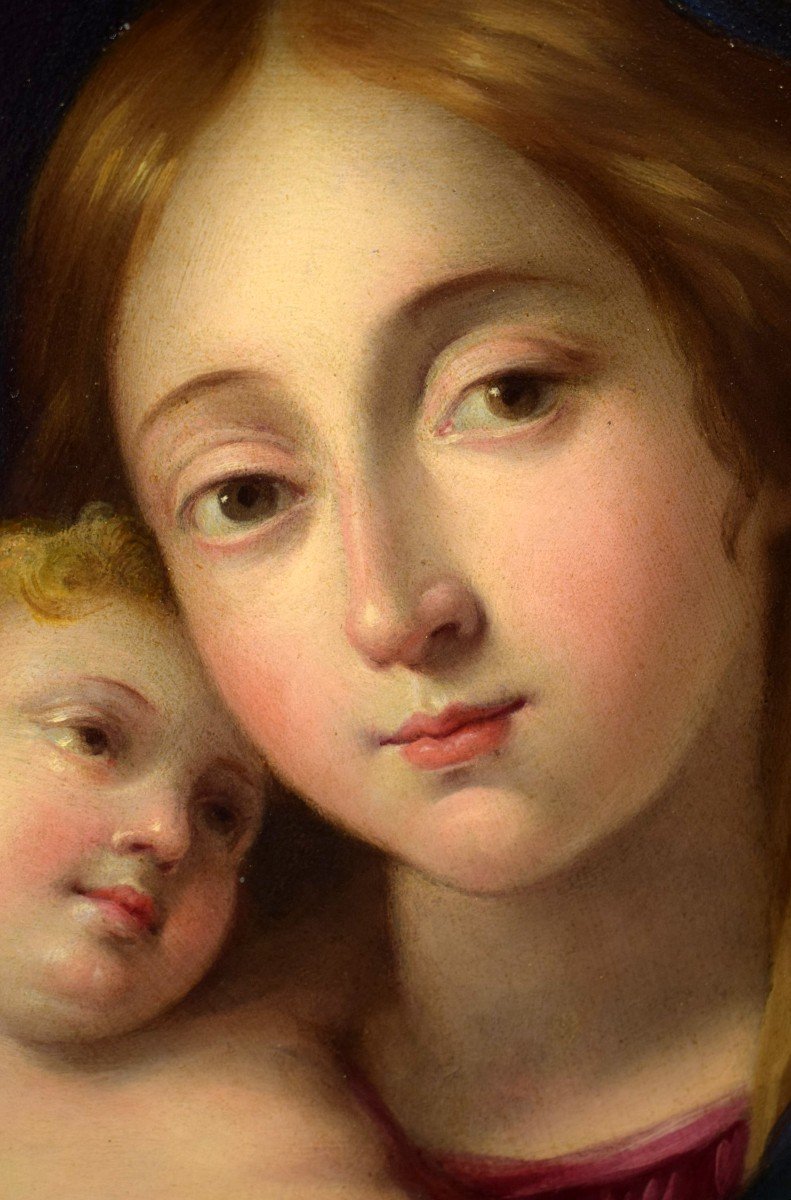 Vierge Et Enfant - Huile Sur Cuivre Italien Du  XVIIème-photo-2