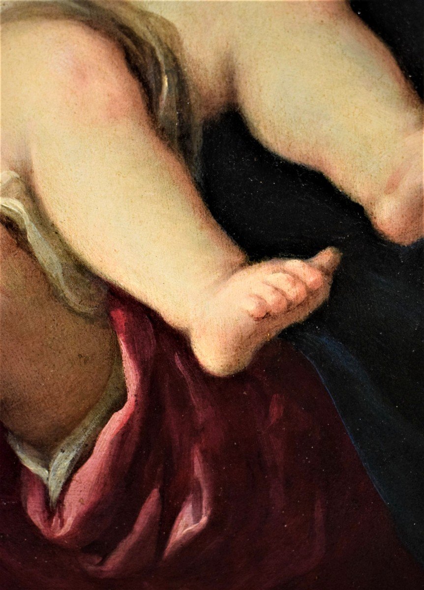 Vierge Et Enfant - Huile Sur Cuivre Italien Du  XVIIème-photo-3