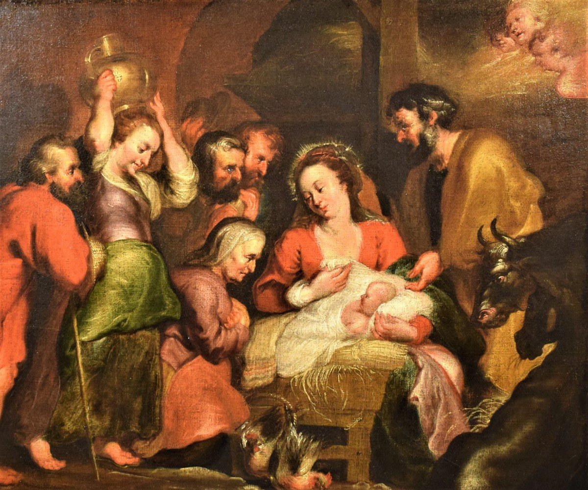Nativitè Et Adoration Des Bergers, école Flamand Du XVIIème-photo-2