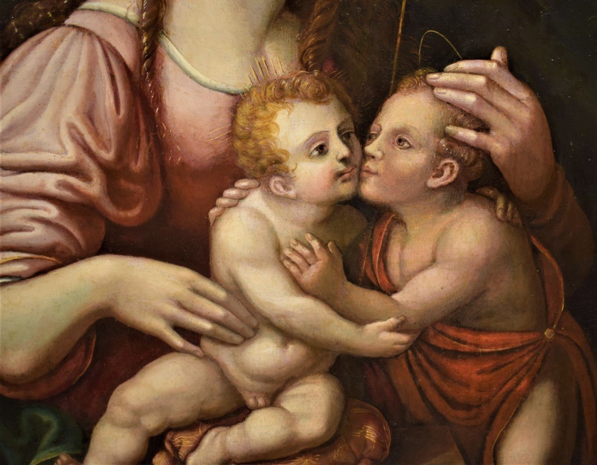 Vierge à l'Enfant Et Saint Jean Baptiste, école Lombarde Du XVIème-photo-4