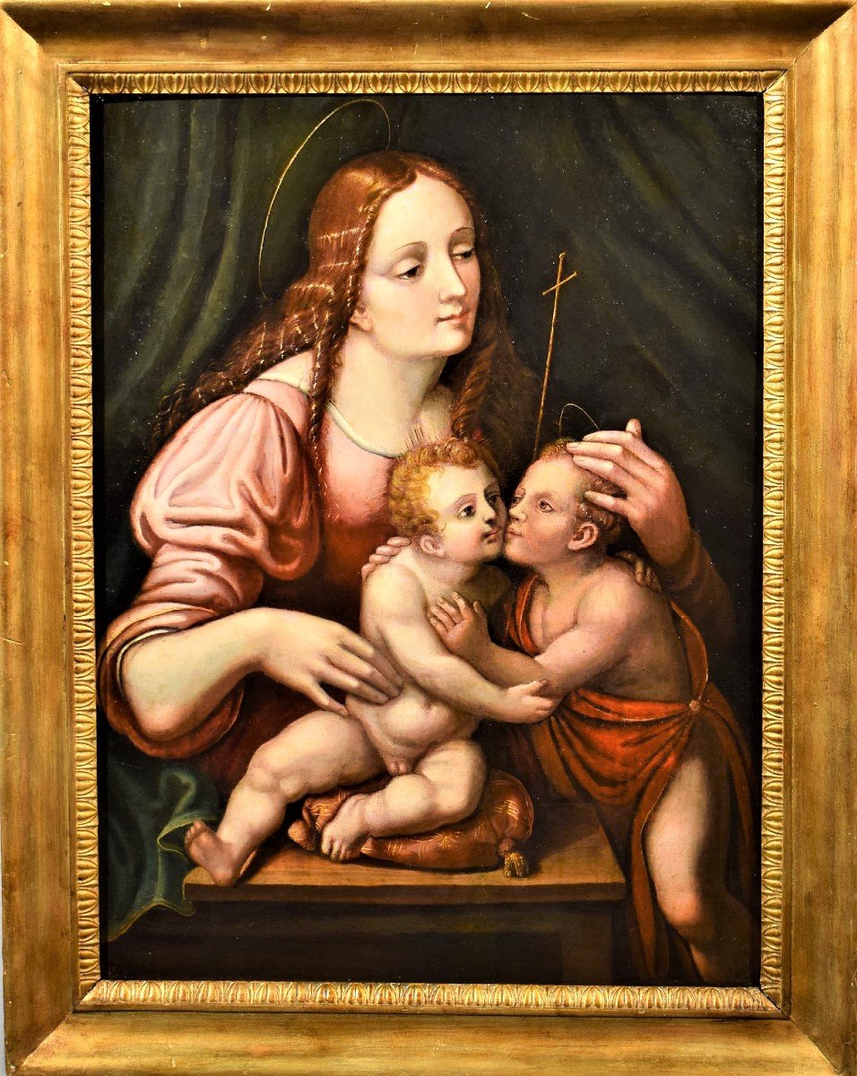 Vierge à l'Enfant Et Saint Jean Baptiste, école Lombarde Du XVIème-photo-2