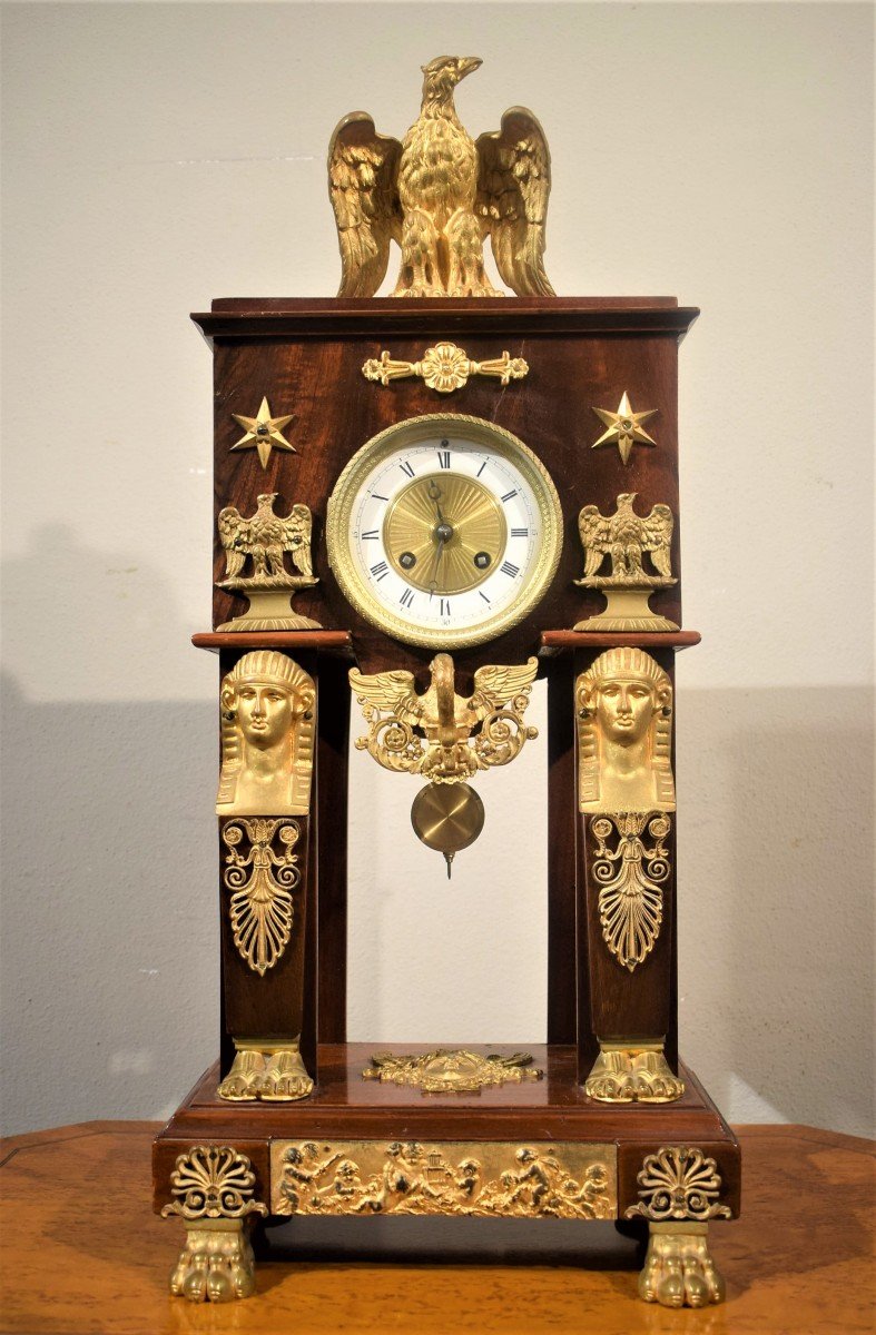 Pendule Portique En Acajou Orné De Bronze Doré - Retour d'Egypte-photo-2