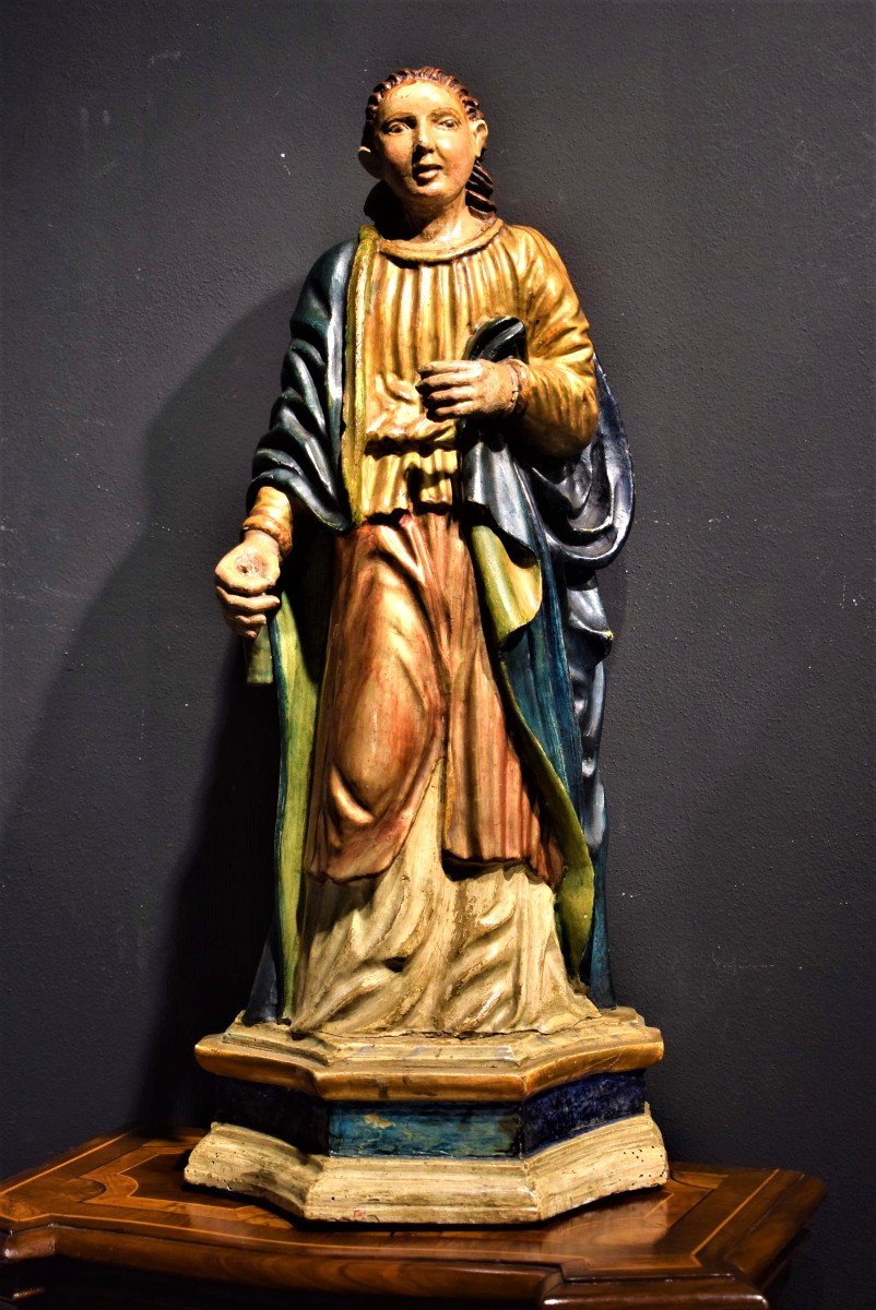 Sainte Martyr Sculpture En Bois Polychrome  Du XVIIème-photo-2