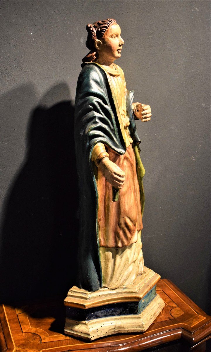 Sainte Martyr Sculpture En Bois Polychrome  Du XVIIème-photo-4