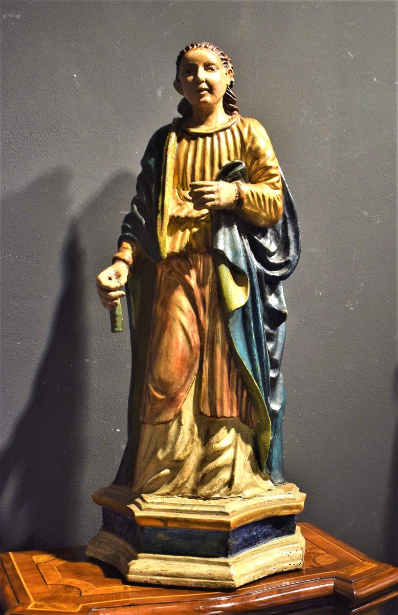 Sainte Martyr Sculpture En Bois Polychrome  Du XVIIème-photo-3