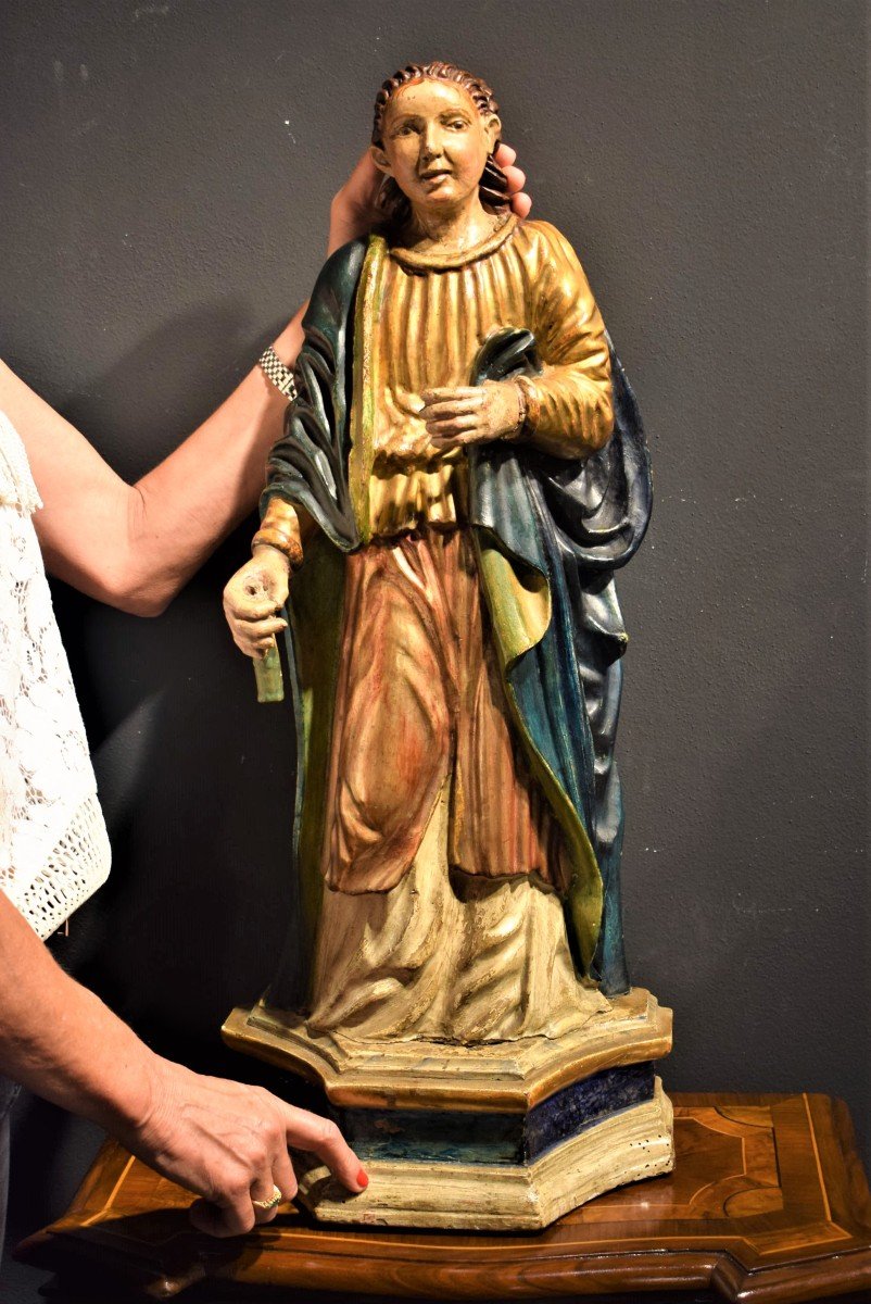 Sainte Martyr Sculpture En Bois Polychrome  Du XVIIème-photo-8