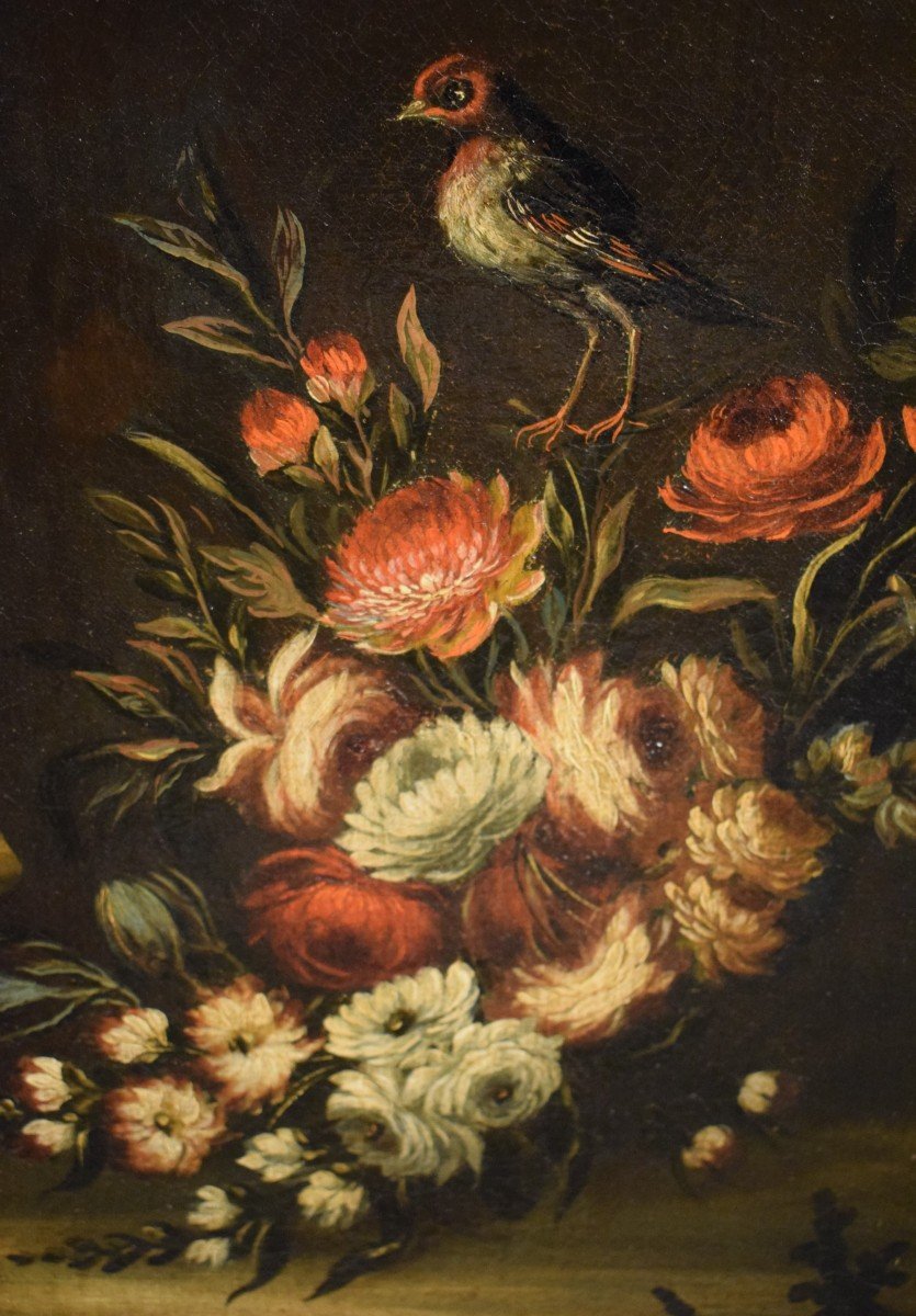 Nature Morte De Fleurs Avec Paysage école Vénitienne XVIIIème-photo-3