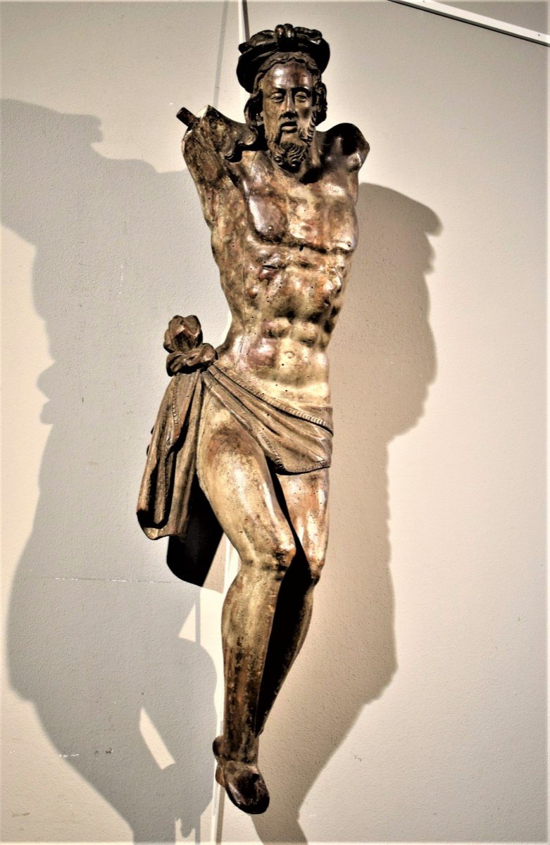 Christ Crucifié -  Sculpture En Bois De Noyer Du XVIème -  H. 105-photo-3
