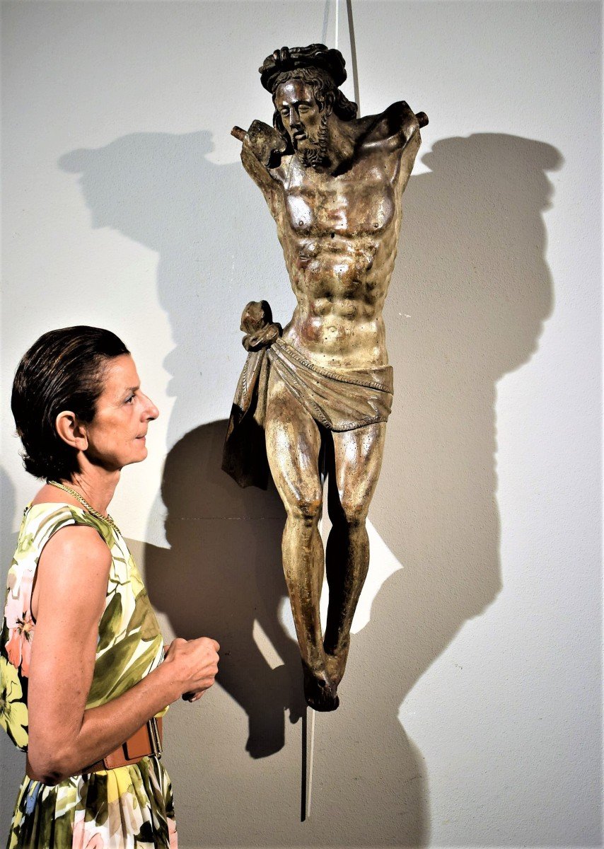 Christ Crucifié -  Sculpture En Bois De Noyer Du XVIème -  H. 105-photo-4