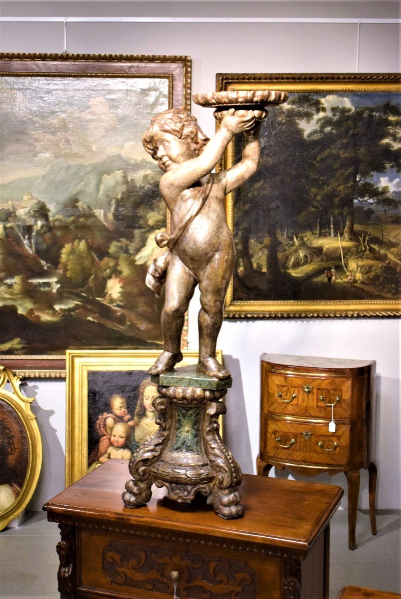 Scultura lignea  Putto portacero Venezia Luigi  XVI-photo-7