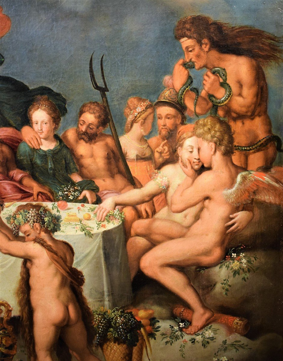 Le Banquet Des Dieux  Maître maniériste flamand fin XVIème-photo-3