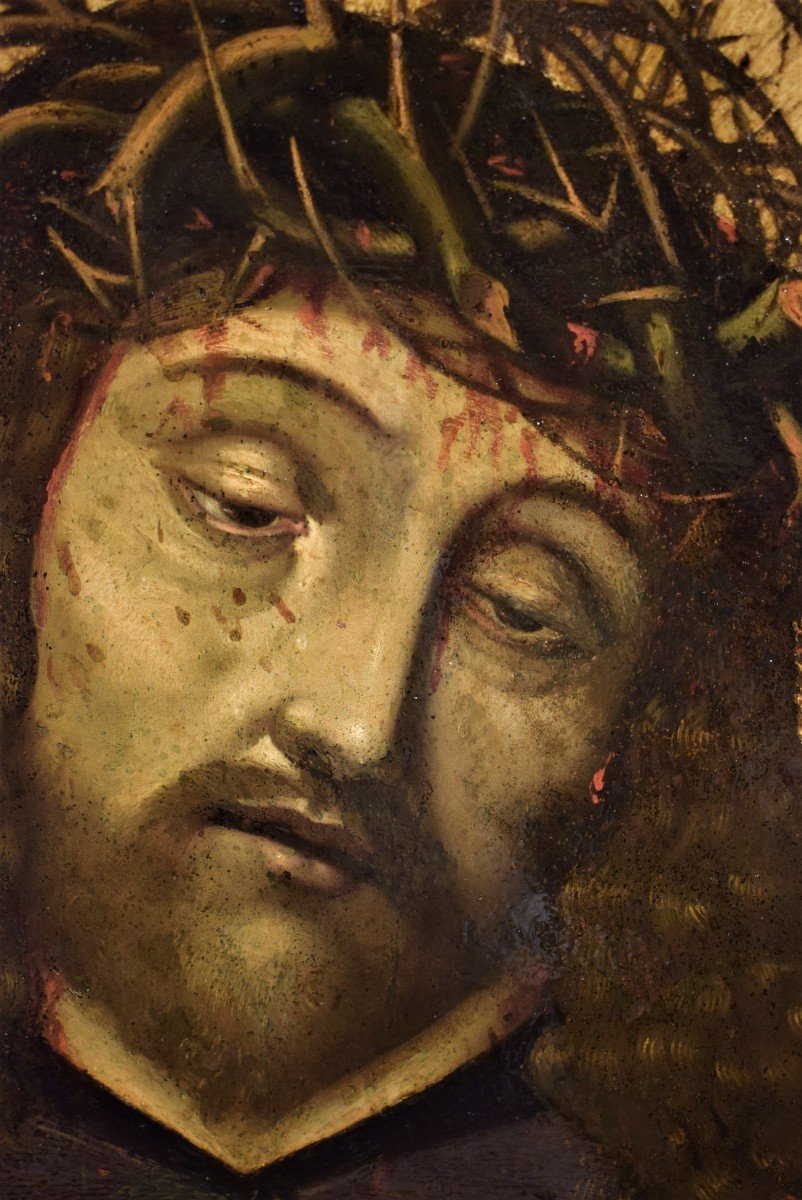 Ecce Homo  Huile sur cuivre  Maître hispano-flamand du XVIème-photo-1