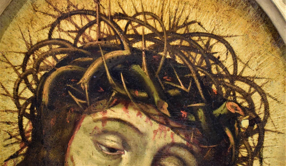 Ecce Homo  Huile sur cuivre  Maître hispano-flamand du XVIème-photo-3