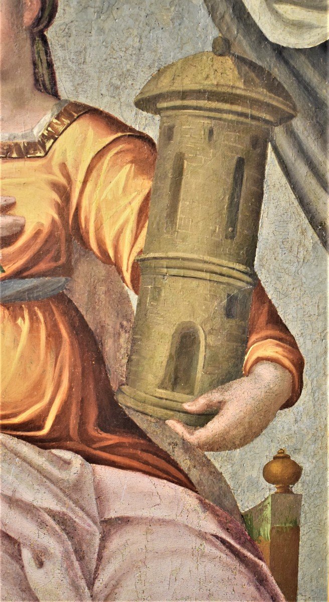 Santa Barbara olio su tavola inizi del XVI° secolo Italia Centrale-photo-3