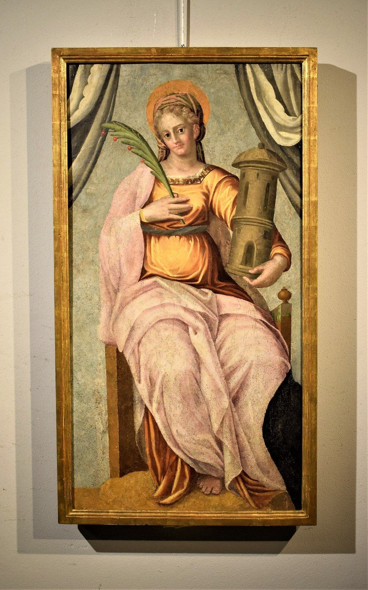 Santa Barbara olio su tavola inizi del XVI° secolo Italia Centrale-photo-5