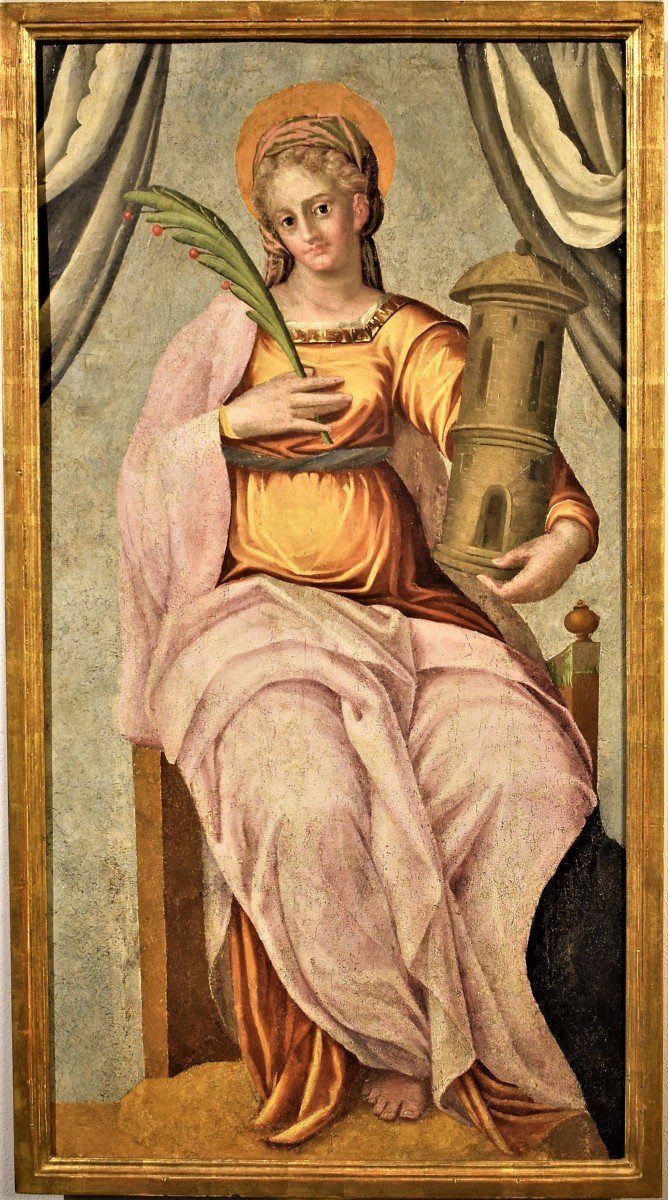 Santa Barbara olio su tavola inizi del XVI° secolo Italia Centrale