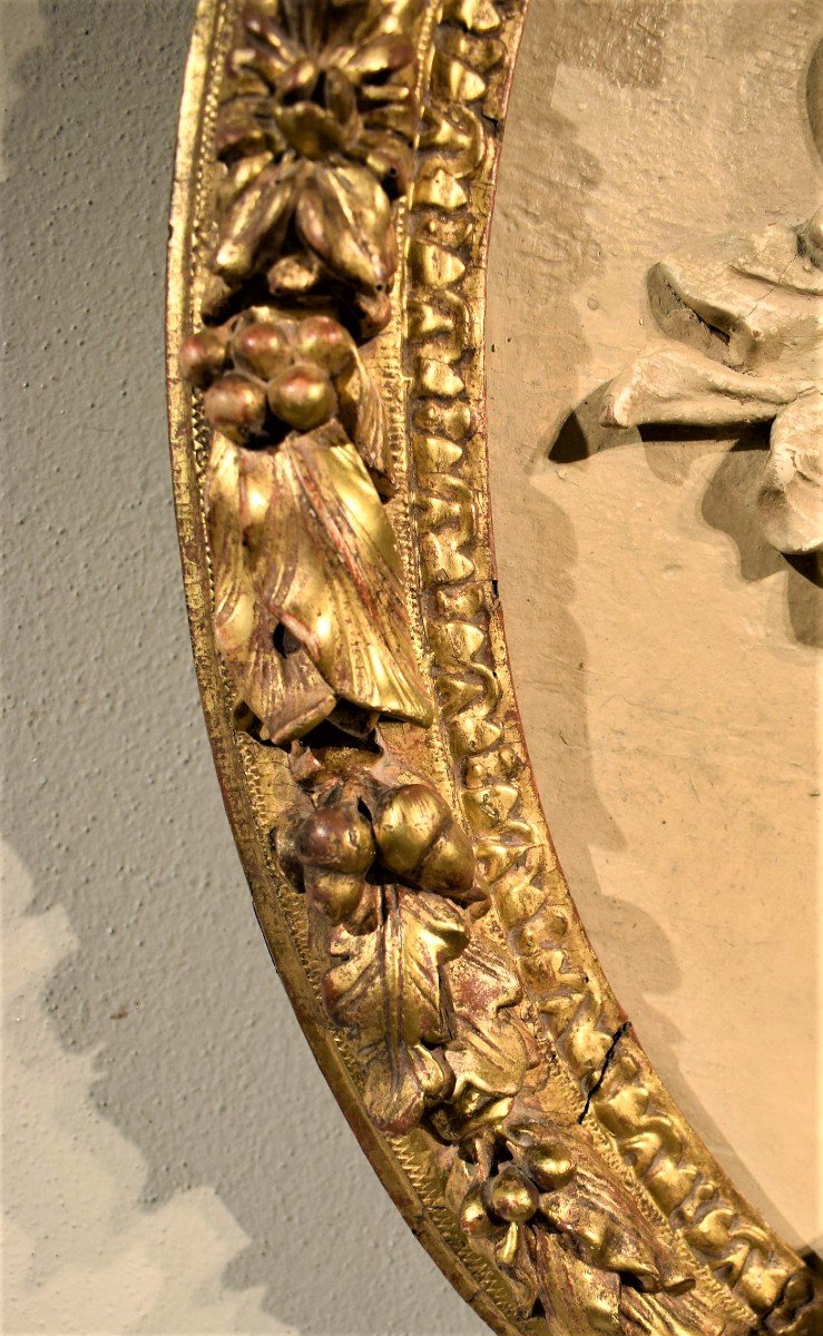 Coppia di rari fregi ovali in legno scolpito e laccato Francia Luigi XVI°-photo-7