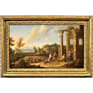 Paesaggio arcadico con l'adorazione dei Magi Andrea Locatelli (Roma 1695-1741) 