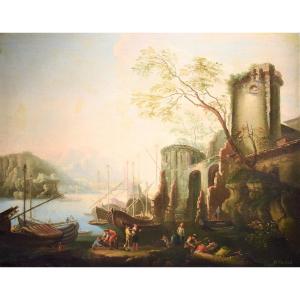 Paesaggio costiero con porto e rovine - Abraham Teerlink (1776 -1857)