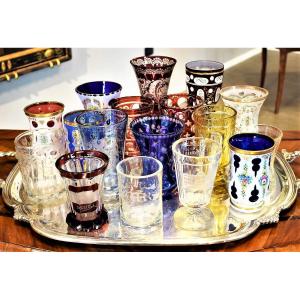 Collezione di calici e bicchieri biedermeier in vetro molato - Boemia '800/'900
