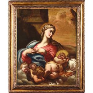 Madonna col Bambino e Cherubini - Domenico Piola (Genova 1627-1703)