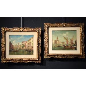 Coppia Vedute Veneziane - Giuseppe Ponga (Chioggia 1856 - Venezia 1925)