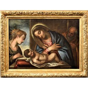 Sacra Famiglia con Santa Caterina - Luca Cambiaso  XVI° secolo  bottega