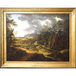 Paesaggio con pastore e armenti - Antonio Tavella (Milano 1668 - Genova 1738) 