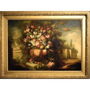 Natura morta di fiori in vaso mediceo - Scuola italiana del  XVIII secolo