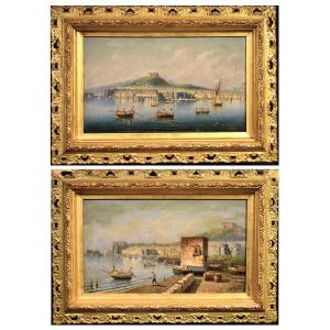 Coppia di vedute del Golfo di Napoli.