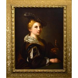 Giovane gentildonna con cardellino - Jean-Baptiste Greuze (1725 – 1805) Attr.