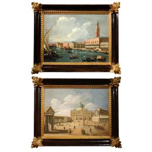 Coppia vedute di Venezia e Roma